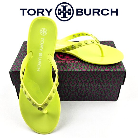 Tory Burch Studded Jelly Flip Flops Thong Sandals Lime Sherbet - Picture 1 of 8